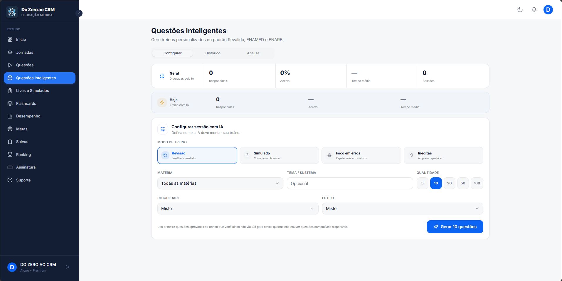 Tela de Questões Inteligentes do Do Zero ao CRM
